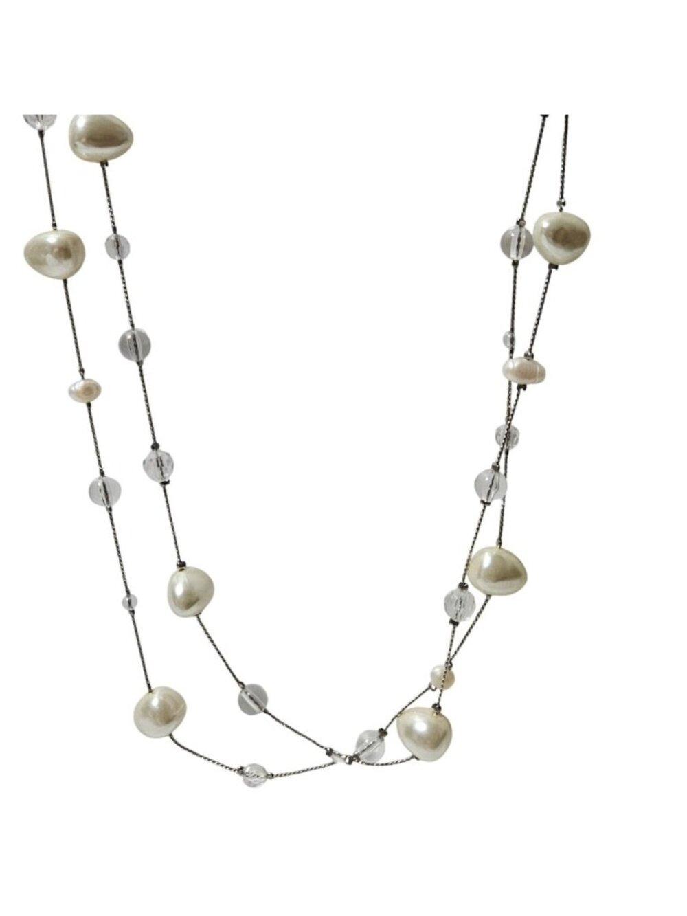 Vintage Y2K Faux Baroque Pearl Station Necklace Clear Beads Coquette Long Women